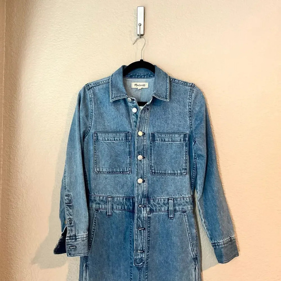New Madewell Denim Relaxed Coverall Jumpsuit Glenroy Wash NWT XXS Long Sleeve - Picture 4 of 10